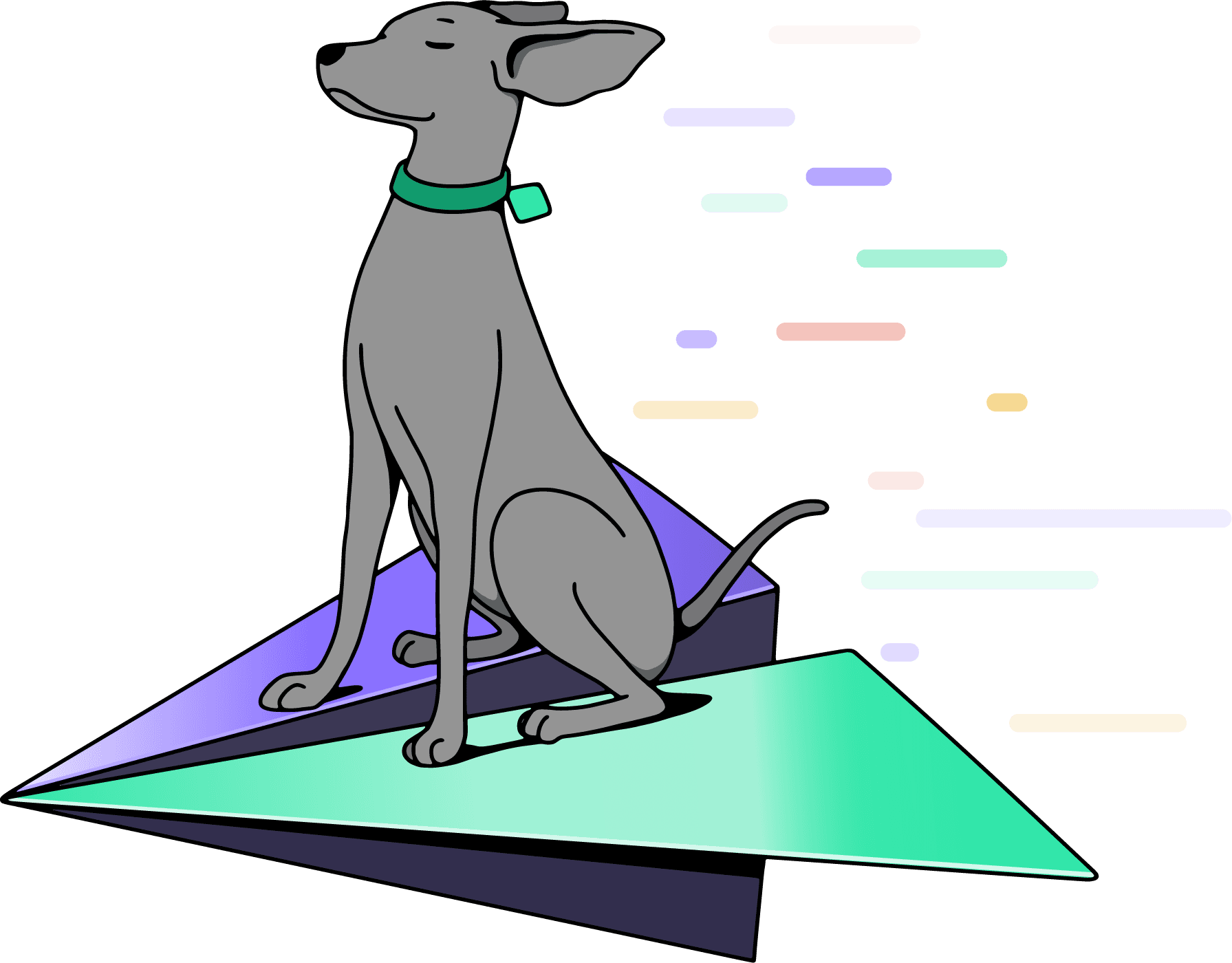 Pointer dog on paper airplane
