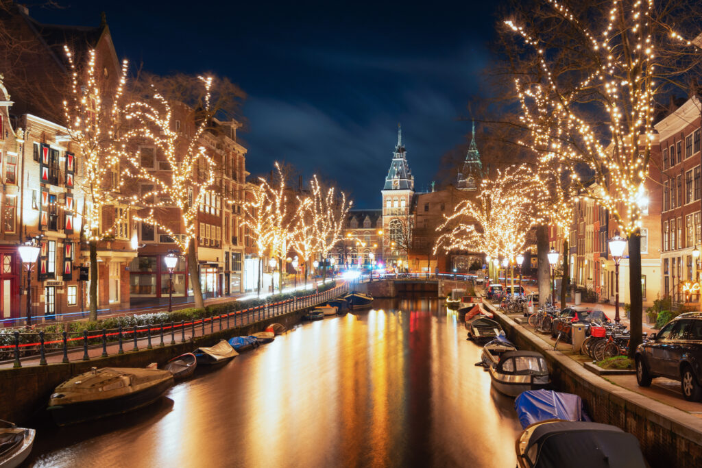 Amsterdam, The Netherlands, December 26, 2017:  The Spiegelgracht in the old town of Amsterdam